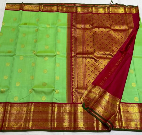 Kanjivaram Silk Saree in Parrot Green with Maroon Border