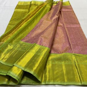 Kanjivaram Silk Saree in Onion Pink with Pastel Green