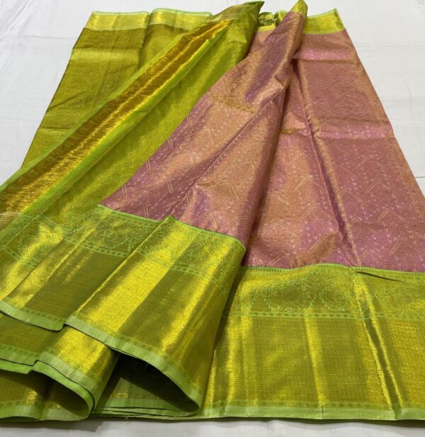 Kanjivaram Silk Saree in Onion Pink with Pastel Green