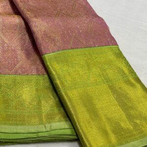 Kanjivaram Silk Saree in Onion Pink with Pastel Green