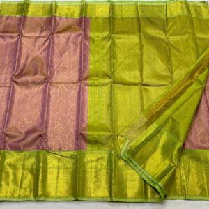 Kanjivaram Silk Saree in Onion Pink with Pastel Green