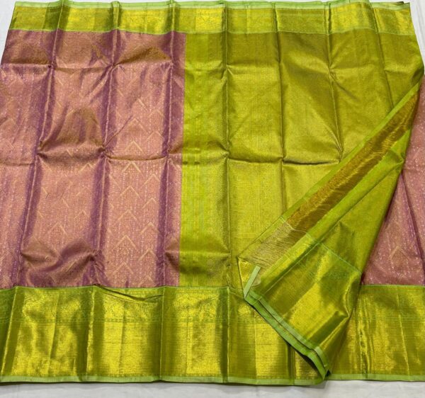 Kanjivaram Silk Saree in Onion Pink with Pastel Green