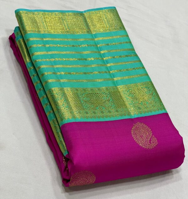 Kanjivaram Silk Saree in Purple and Mint Green