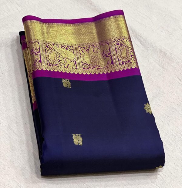 Navy Blue and Purple Kanjivaram Silk Saree