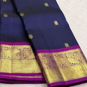 Navy Blue and Purple Kanjivaram Silk Saree