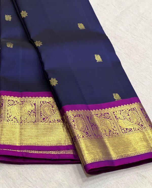 Navy Blue and Purple Kanjivaram Silk Saree