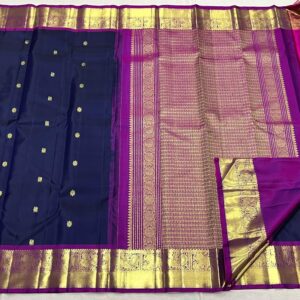 Navy Blue and Purple Kanjivaram Silk Saree