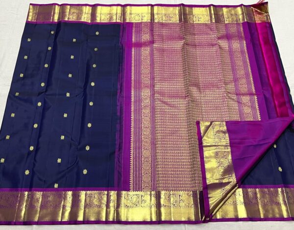 Navy Blue and Purple Kanjivaram Silk Saree