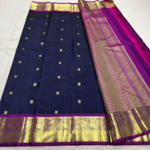 Navy Blue and Purple Kanjivaram Silk Saree