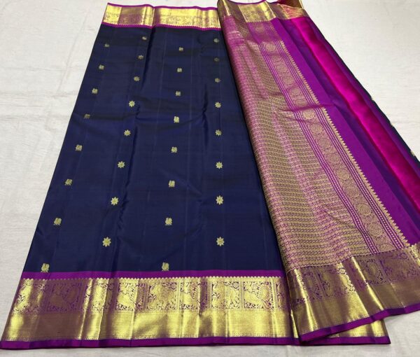 Navy Blue and Purple Kanjivaram Silk Saree