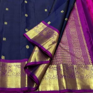 Navy Blue and Purple Kanjivaram Silk Saree