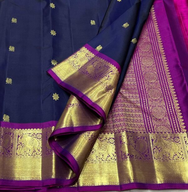 Navy Blue and Purple Kanjivaram Silk Saree