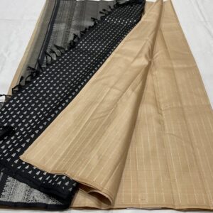 Kanchipuram Silk Saree in Dark Cream and Black