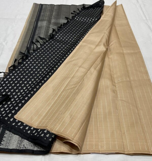 Kanchipuram Silk Saree in Dark Cream and Black