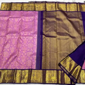 Kanjivaram Silk Saree in Lavender and Blue with Gold Zari Brocade Design