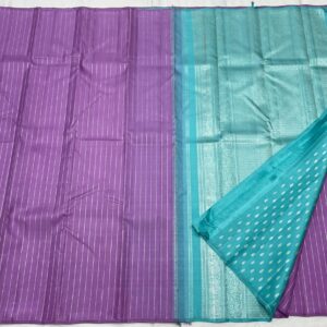 Lavender Kanjivaram Silk Saree with Aqua Blue Pallu and Blouse