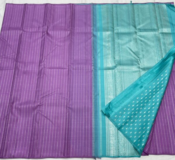 Lavender Kanjivaram Silk Saree with Aqua Blue Pallu and Blouse