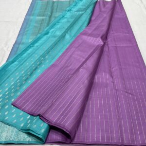 Lavender Kanjivaram Silk Saree with Aqua Blue Pallu and Blouse