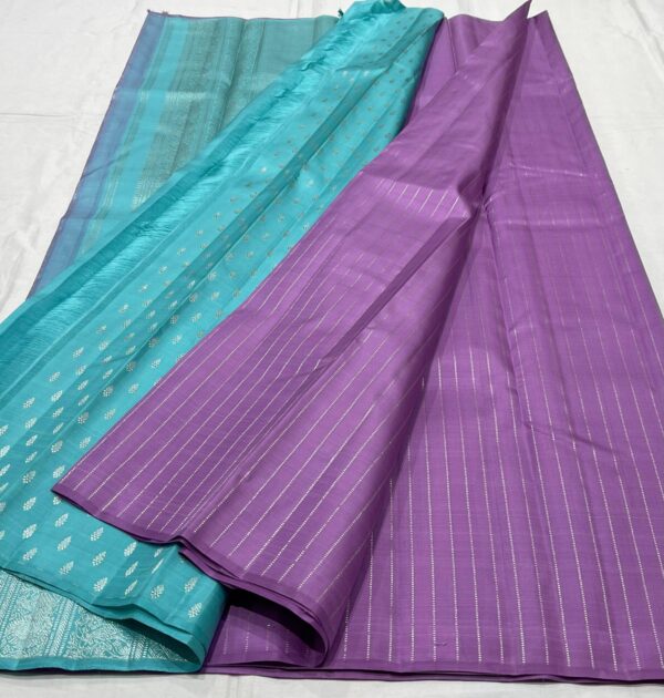 Lavender Kanjivaram Silk Saree with Aqua Blue Pallu and Blouse