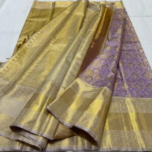 Lavender Kanjivaram Silk Saree with Cream Border, Pallu, and Blouse