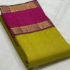 Kanjivaram Silk Saree in Leaf Green and Pink Color Combination