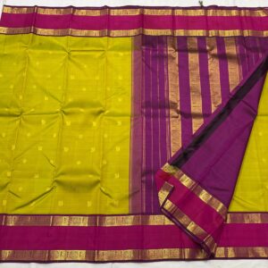 Kanjivaram Silk Saree in Leaf Green and Pink Color Combination