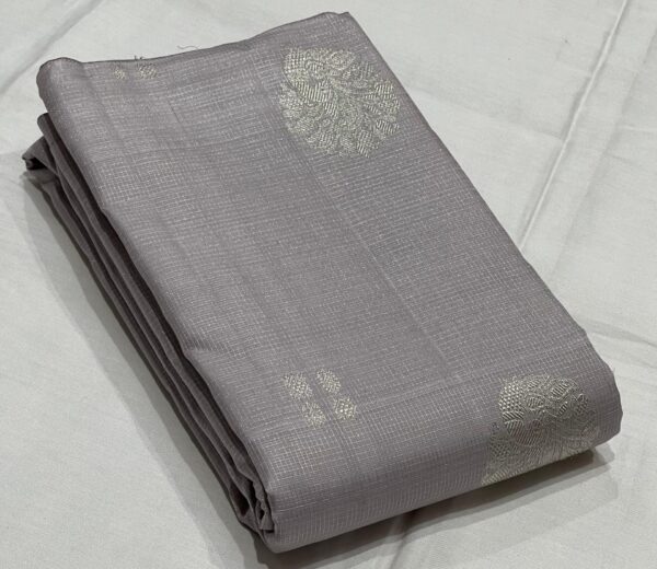 Kanjivaram Silk Saree in Light Gray and Black with Silver Zari