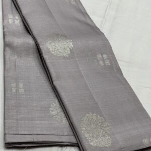 Kanjivaram Silk Saree in Light Gray and Black with Silver Zari