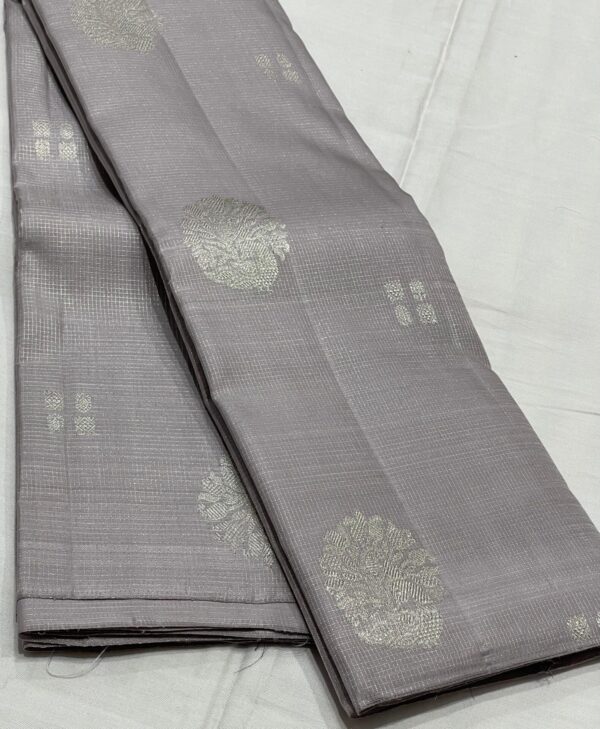 Kanjivaram Silk Saree in Light Gray and Black with Silver Zari