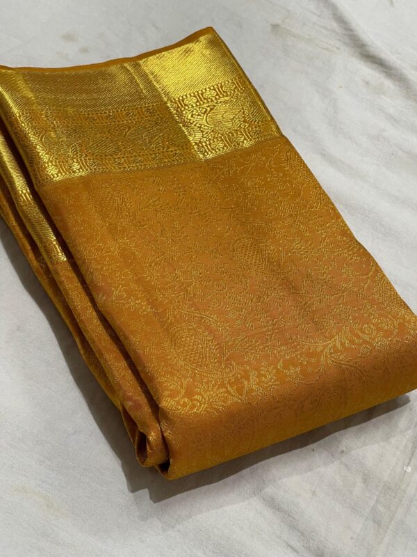 Kanjivaram Silk Saree in Self Orange with Gold Zari