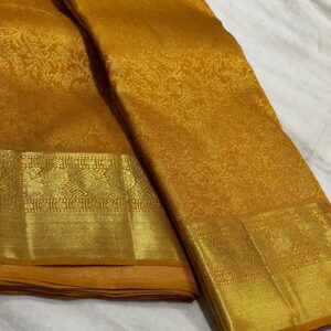 Kanjivaram Silk Saree in Self Orange with Gold Zari