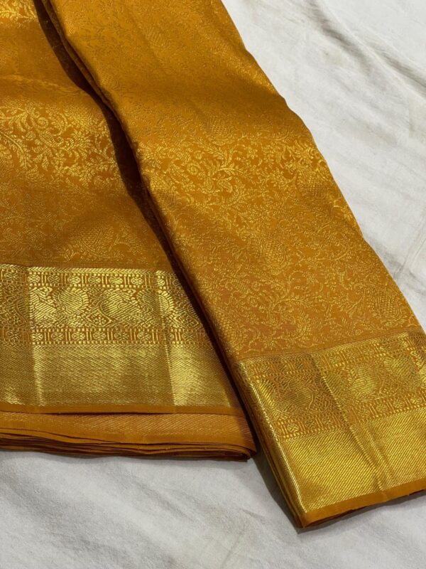 Kanjivaram Silk Saree in Self Orange with Gold Zari