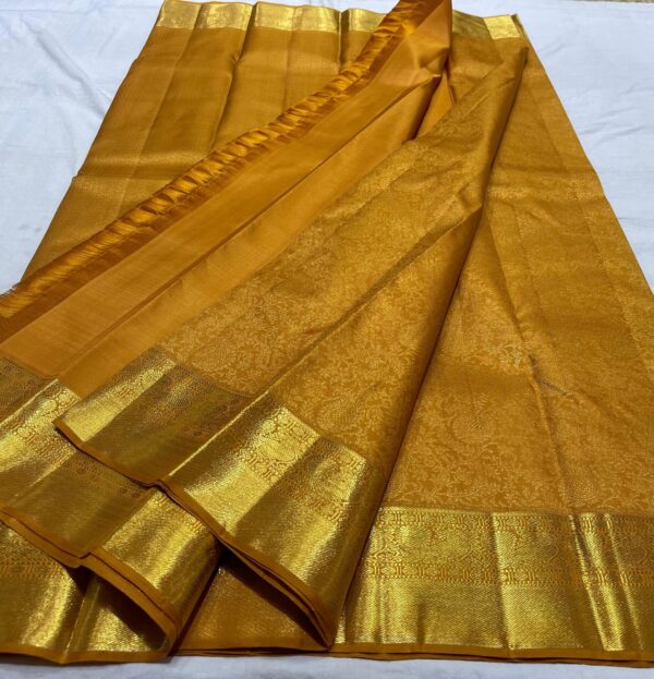 Kanjivaram Silk Saree in Self Orange with Gold Zari