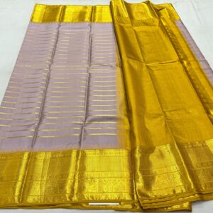 Kanjivaram Silk Saree in Pastel and Mustard Yellow