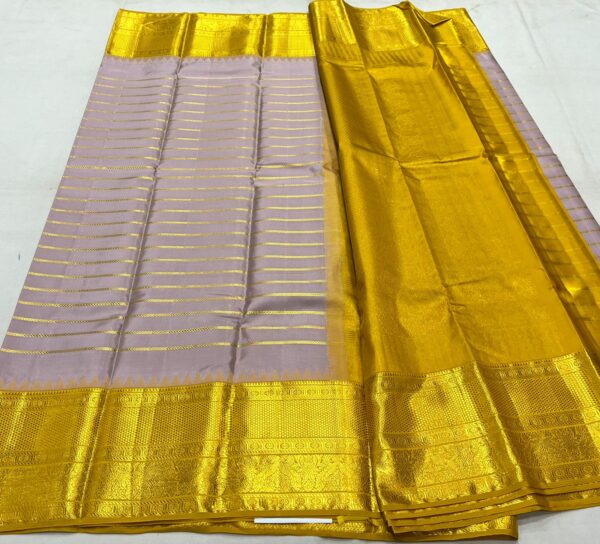 Kanjivaram Silk Saree in Pastel and Mustard Yellow