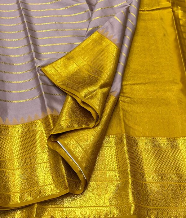 Kanjivaram Silk Saree in Pastel and Mustard Yellow