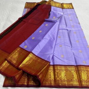 Kanjivaram Silk Saree in Dark Lavender and Brown