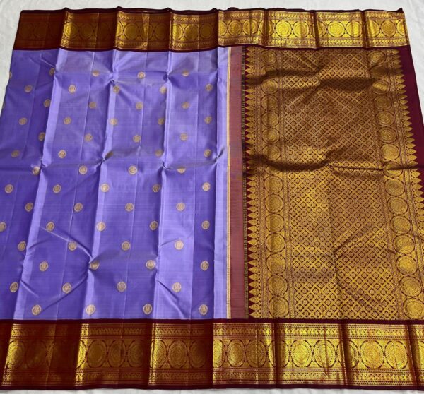 Kanjivaram Silk Saree in Dark Lavender and Brown