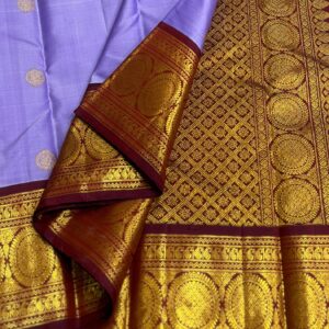 Kanjivaram Silk Saree in Dark Lavender and Brown