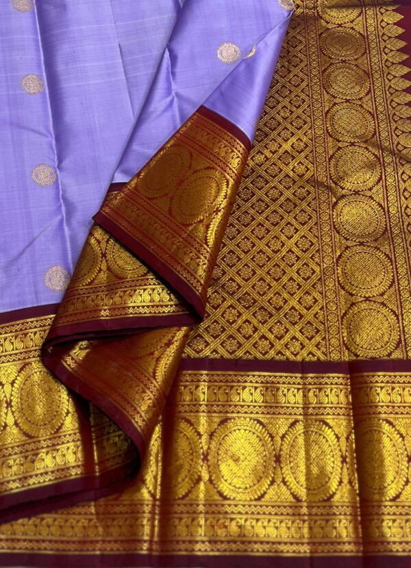 Kanjivaram Silk Saree in Dark Lavender and Brown