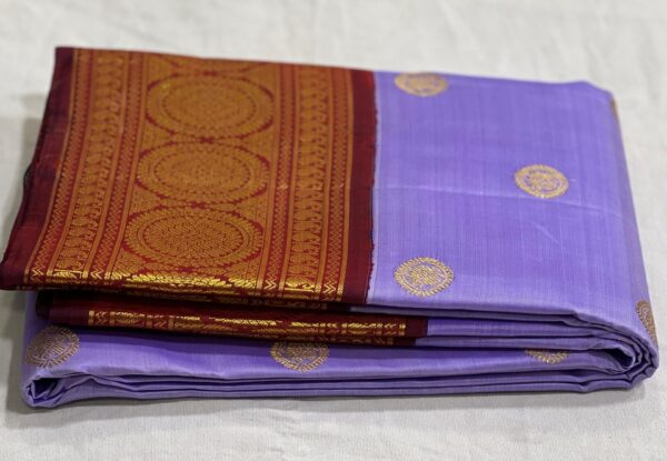 Kanjivaram Silk Saree in Dark Lavender and Brown