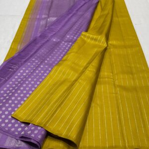 Kanjivaram Silk Saree in Mehandi Green with Lavender