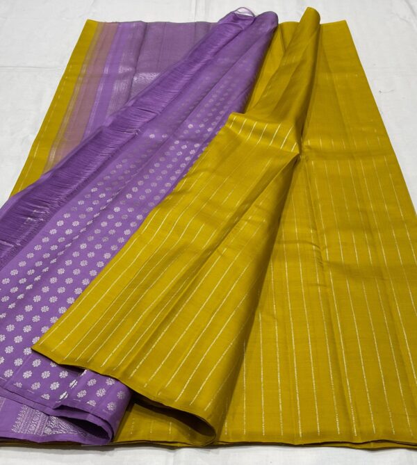 Kanjivaram Silk Saree in Mehandi Green with Lavender