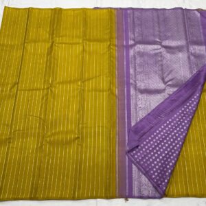 Kanjivaram Silk Saree in Mehandi Green with Lavender