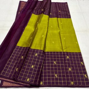 Kanjivaram Silk Saree in Mehendi Green with Coffee Brown