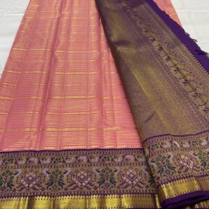 Kanjivaram Silk Saree in Coral Pink and Purple