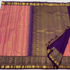 Kanjivaram Silk Saree in Coral Pink and Purple