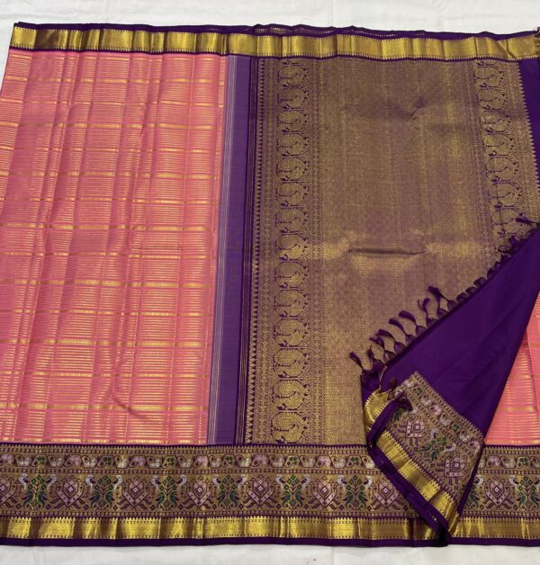 Kanjivaram Silk Saree in Coral Pink and Purple