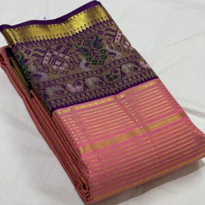 Kanjivaram Silk Saree in Coral Pink and Purple