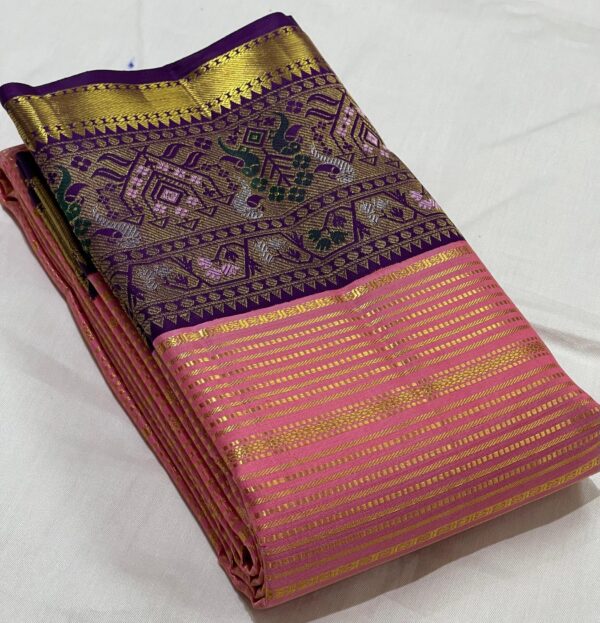 Kanjivaram Silk Saree in Coral Pink and Purple